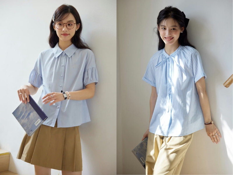 phối đồ àu xanh thiên thanh và màu nâu 