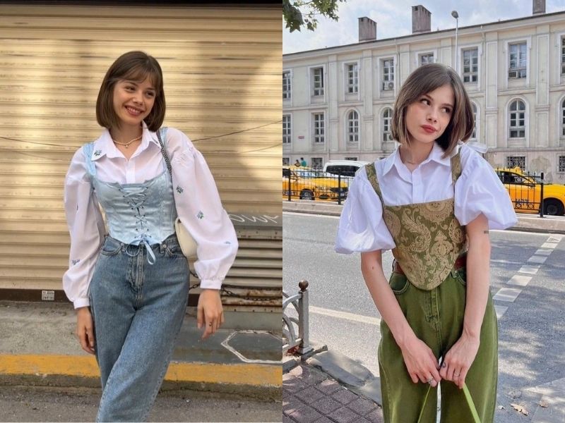 Cách phối corset đi làm thanh lịch. 