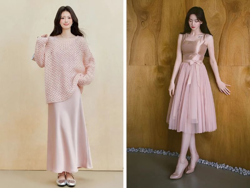 Phối hồng pastel monochrome style 