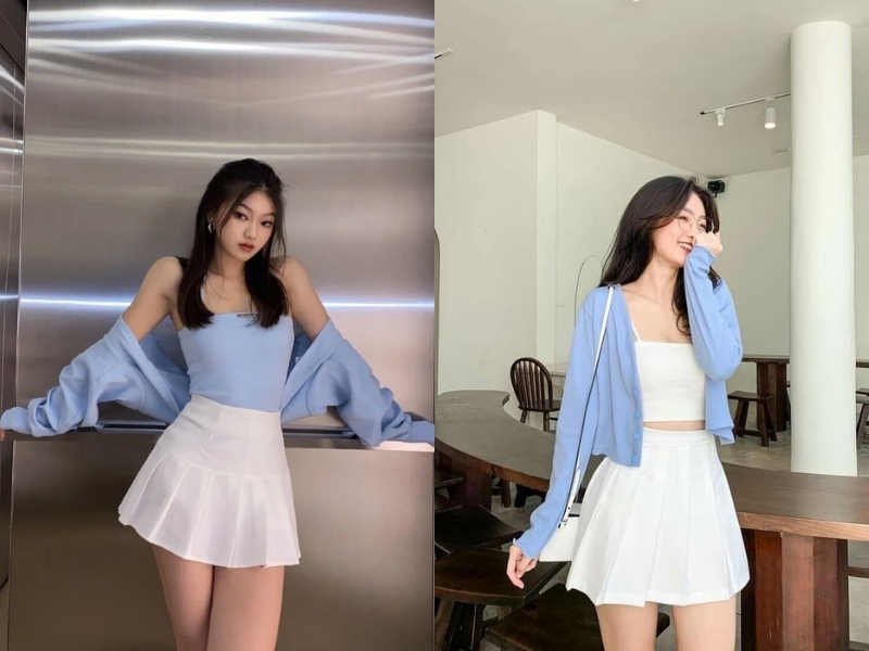 Sự kết hợp giữa màu thiên thanh và trắng 