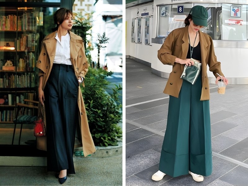 Cách phối outfit màu xanh mỏ vịt với màu nâu