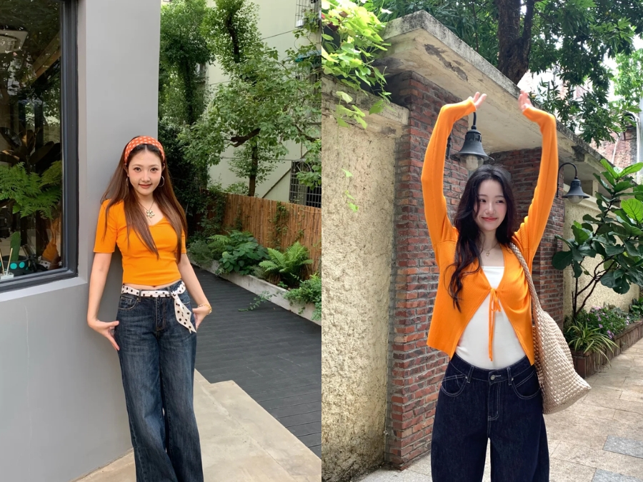 Áo màu cam có thể phối cùng quần đen