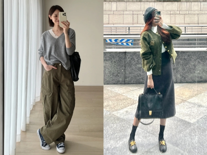 Phối đồ Xám và xanh rêu