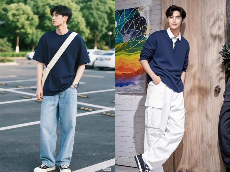 Outfit đơn giản với áo thun màu chàm 