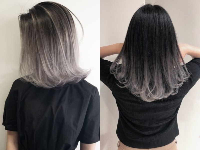 Tóc đen ombre xám khói