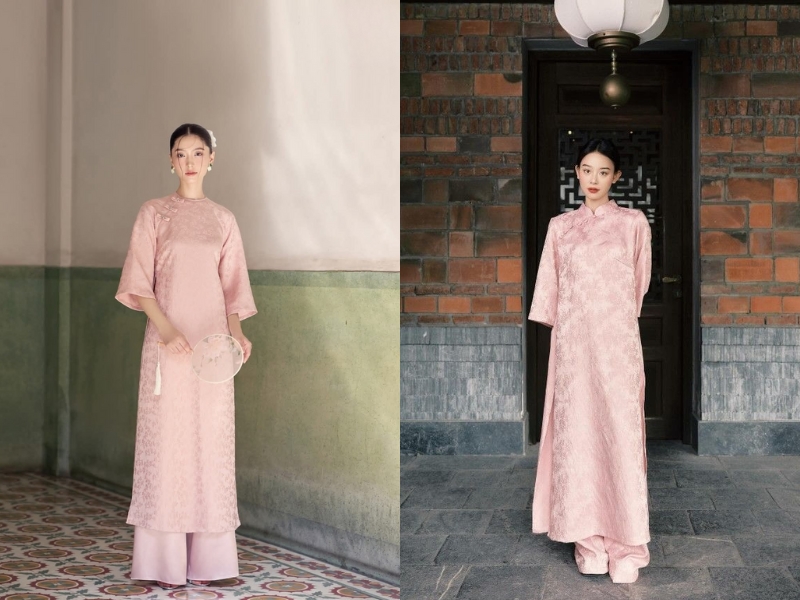 Phối áo dài hồng với quần hồng nhạt 