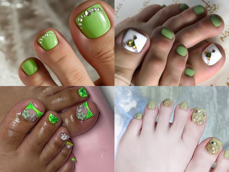 nail chân xanh bơ đính đá