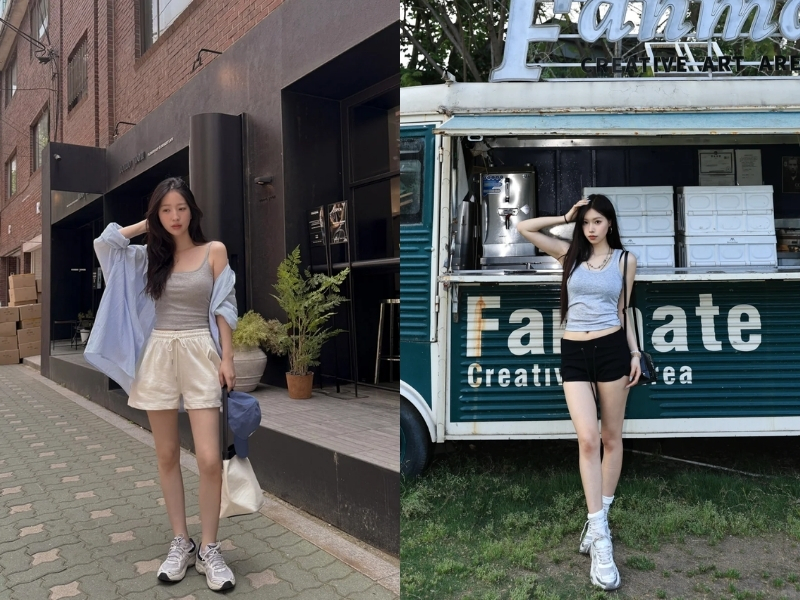 Set đồ năng động áo tanktop xám phối cùng quần short