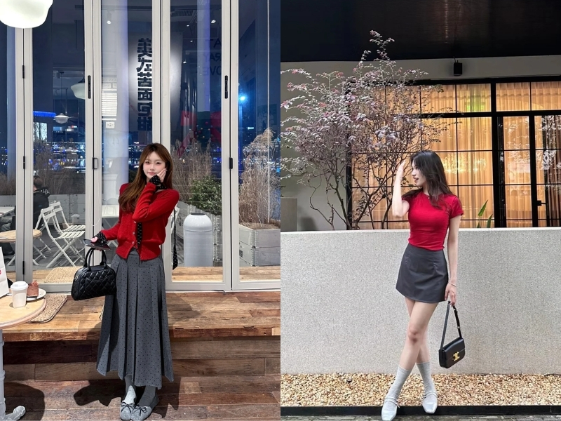 Phối đồ màu đỏ với màu xám