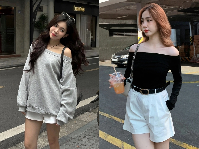 Trẻ trung ngày hè với áo croptop trễ vai và quần short 