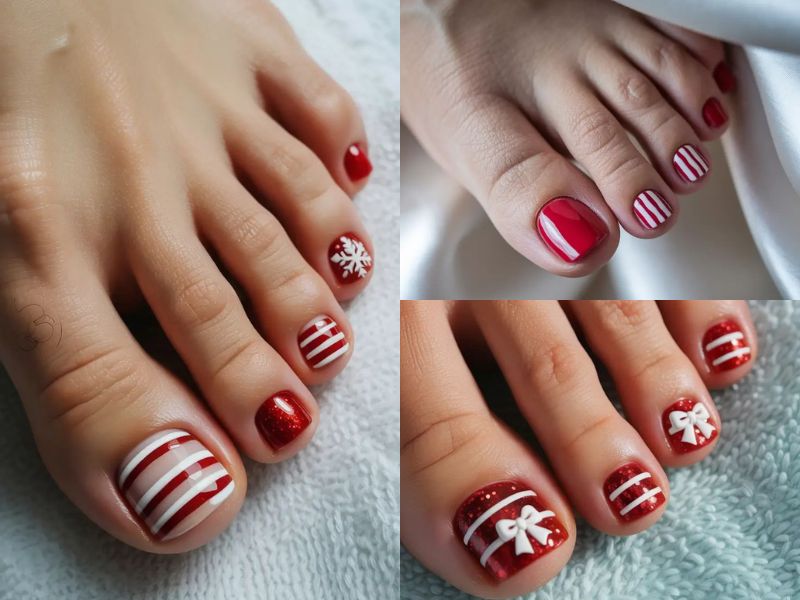 mẫu nail chân kẻ sọc