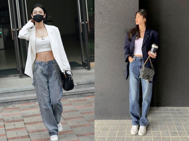 Áo hai dây phối blazer 