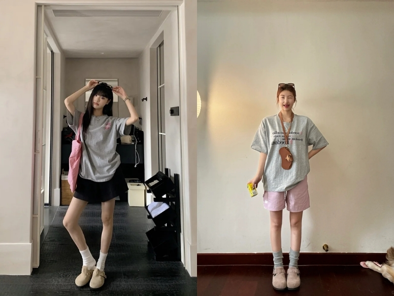 phối áo thun xám phối quần short