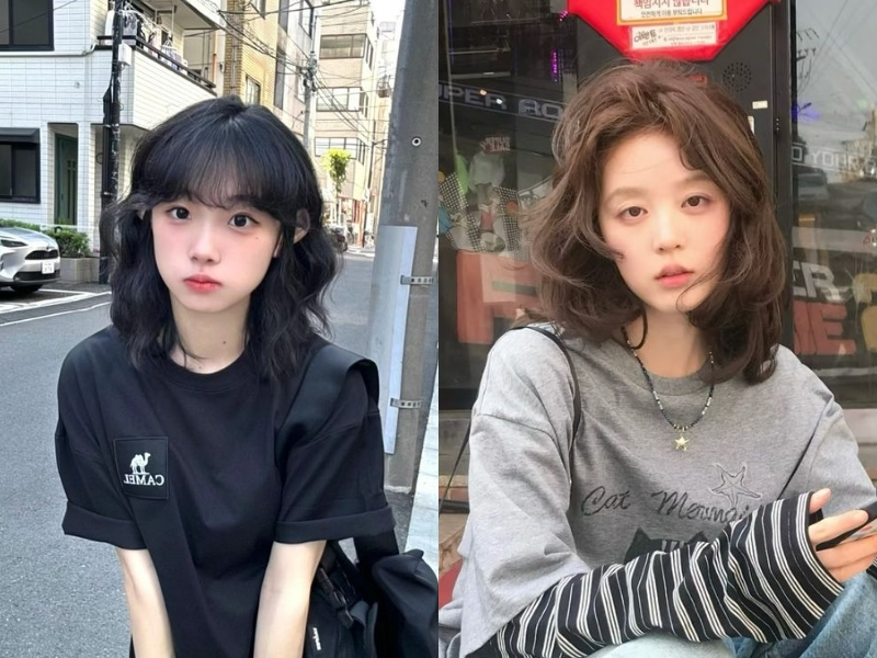 Tóc tỉa layer ngắn uốn sóng xoăn nhẹ 