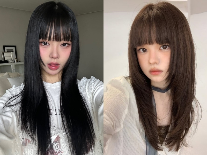 Kiểu tóc layer mái bằng cho nữ mặt tròn