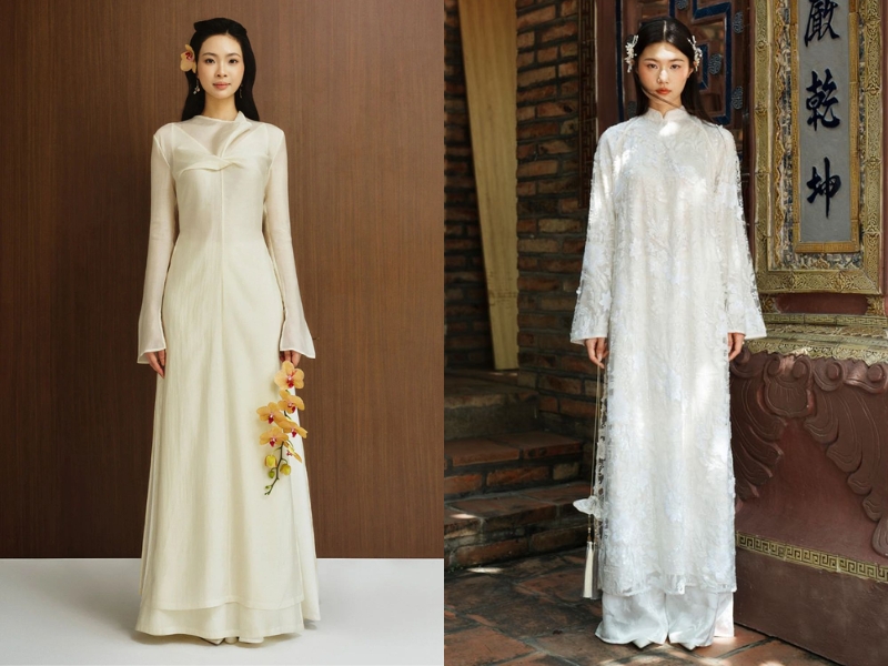 áo dài tone trắng ngà cho da ngăm