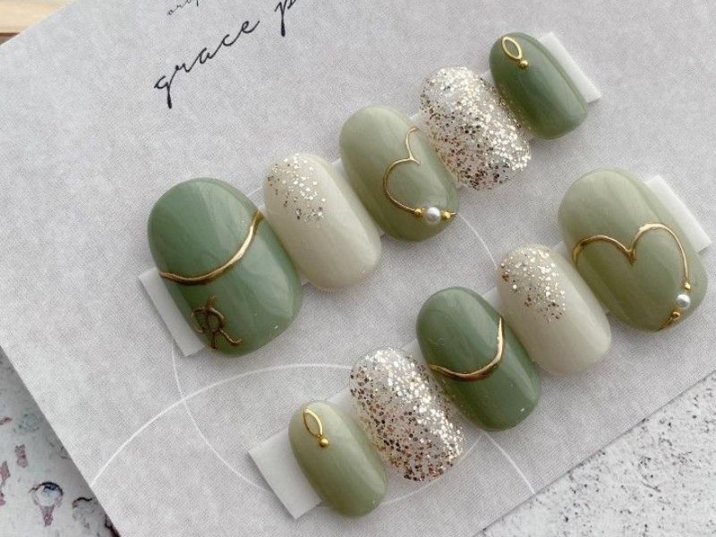 móng tay giả nailbox màu xanh lá