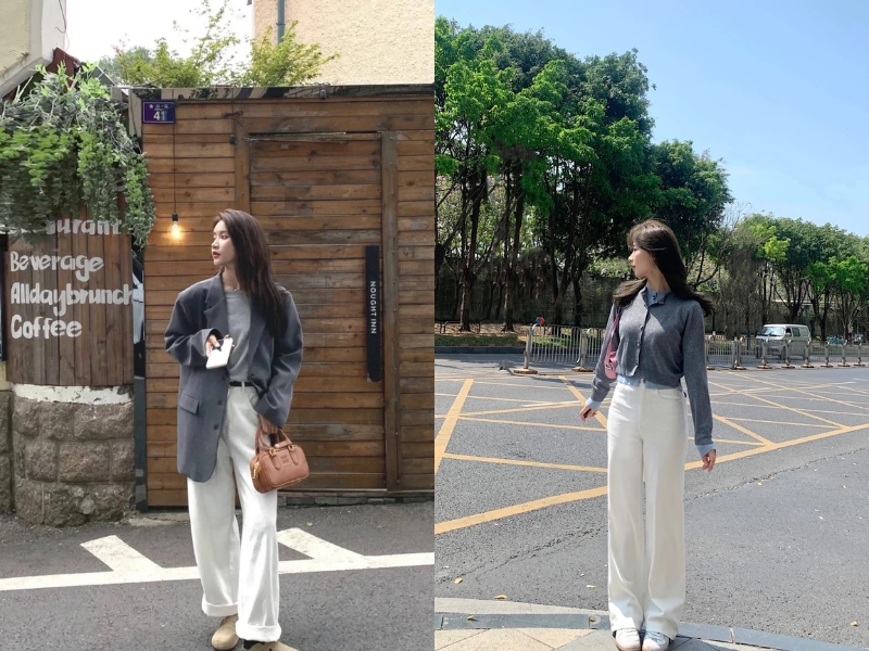 Phối đồ Trắng với xám ghi