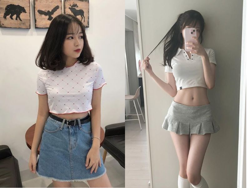 Phối croptop với chân váy ngắn 