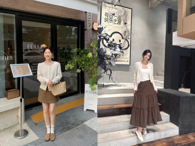 Phối đồ màu nâu với màu trắng