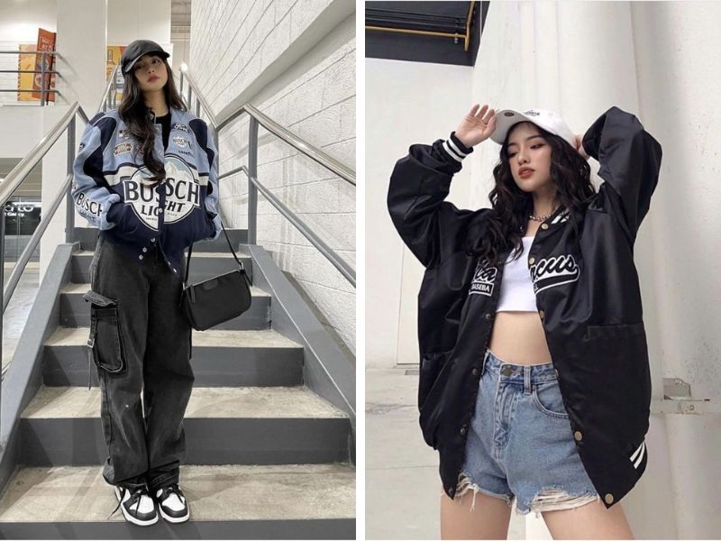 phối đồ với áo bomber với tanktop hoặc áo thun