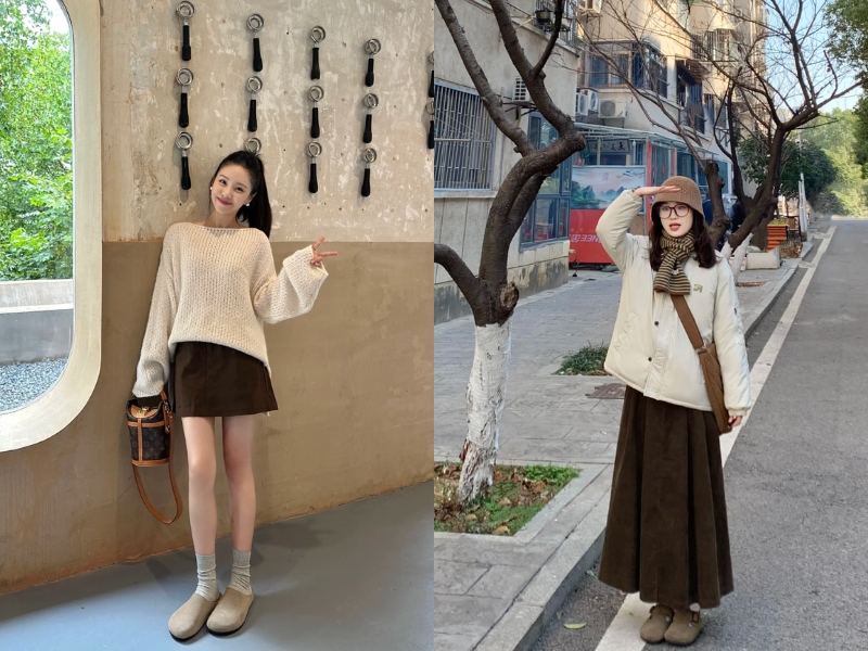 Phối đồ màu nâu với màu be