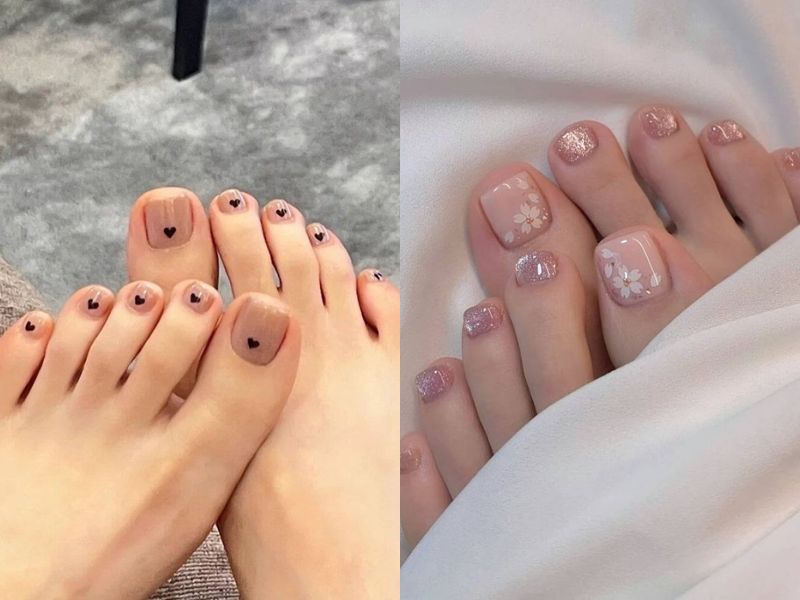 mẫu nail chân đơn giản màu hồng