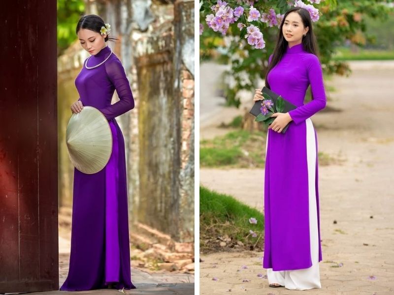 Cách phối màu quần cho áo dài tím Huế