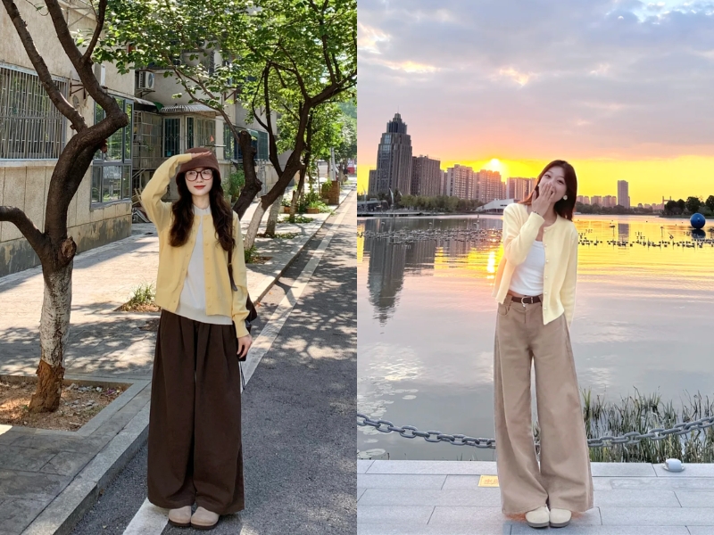 áo vàng và quần nâu