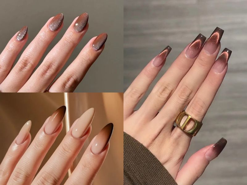 nail màu nâu mắt mèo
