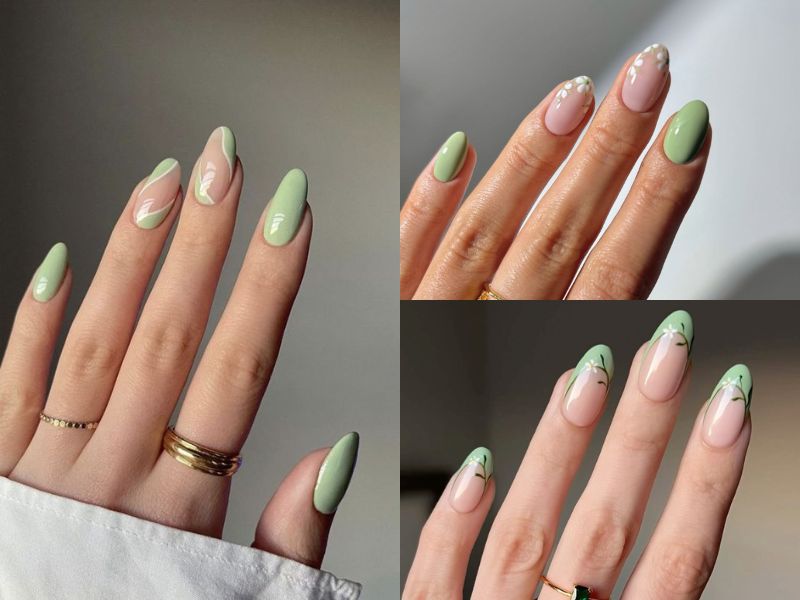 nail xanh lá pastel dài