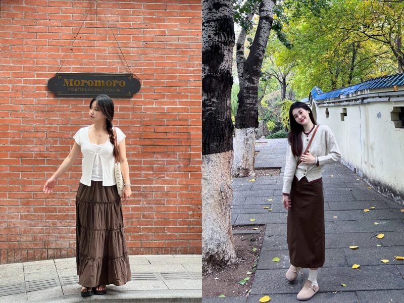 Phối đồ màu Nâu với màu trắng 