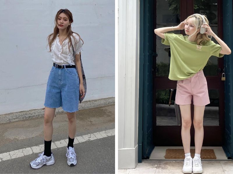 quần short jeans và quần short vải nữ