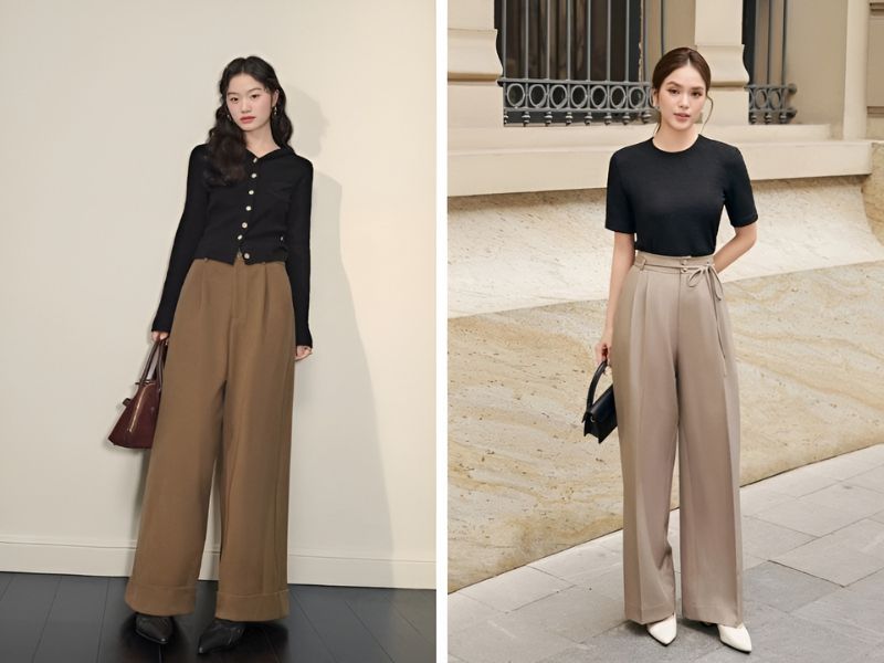 Phối quần màu nâu và áo màu đen
