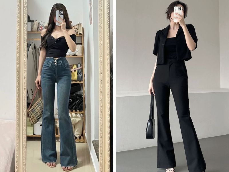 quần ống loe với áo croptop