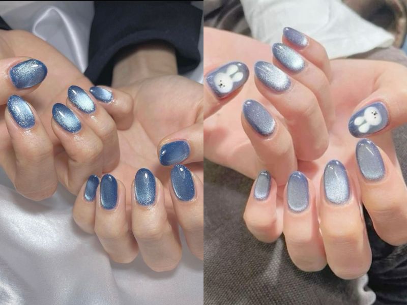 nail xanh nhạt mắt mèo