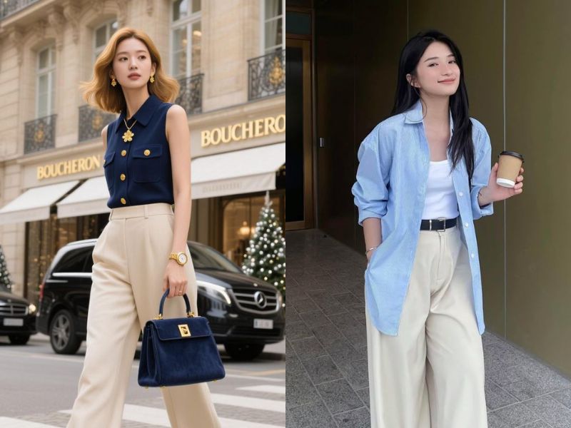 Phối đồ Combo xanh lam – be