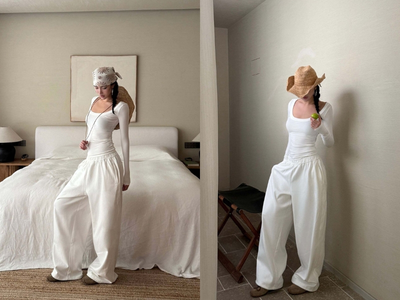 Outfit tone trắng toàn tập đơn giản