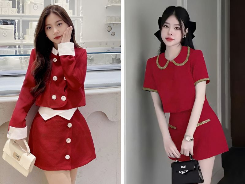 Phối nguyên set đỏ chân váy ngắn