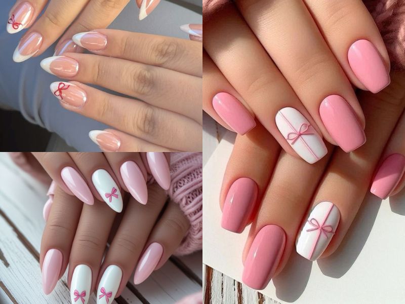 nail đính nơ tone hồng