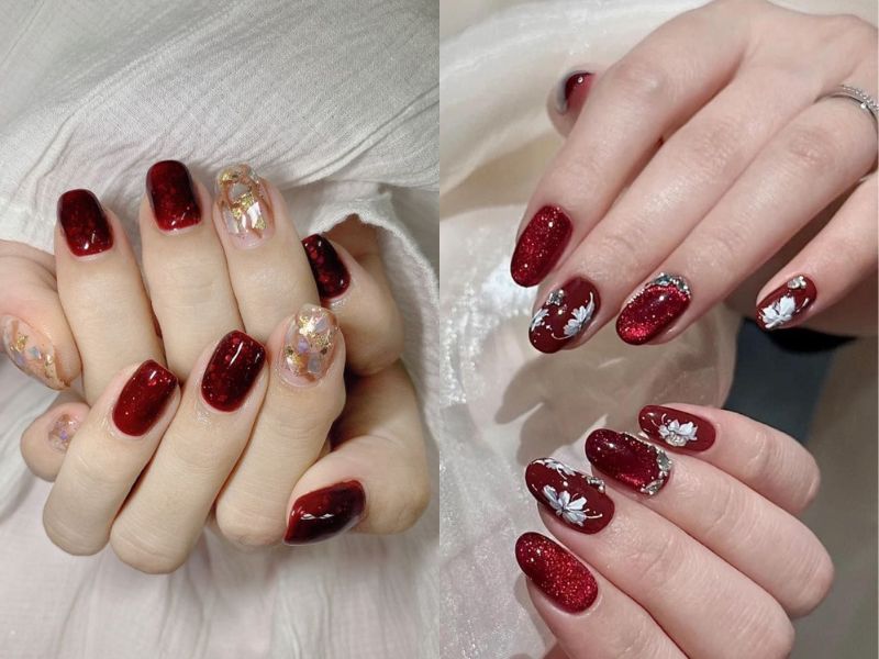 nail ẩn xà cừ tone đỏ
