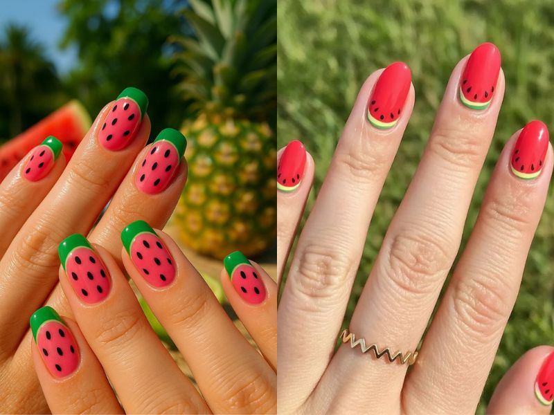 nail học sinh họa tiết dưa hấu