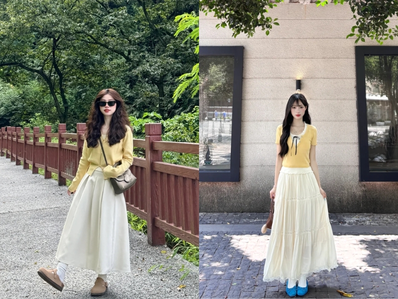 phối đồ màu Vàng pastel hoặc vàng beige 