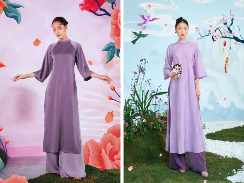 Áo dài tím mặc với quần ton sur ton