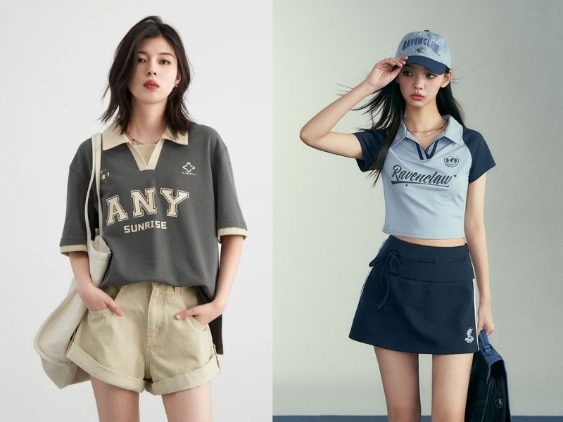 cách phối áo polo nữ