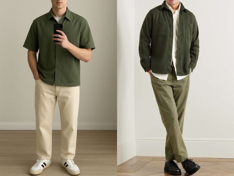phối đồ xanh olive cho nam công sở