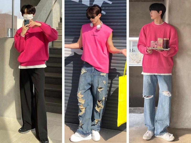 Cách phối đồ nam màu hồng cho da vàng