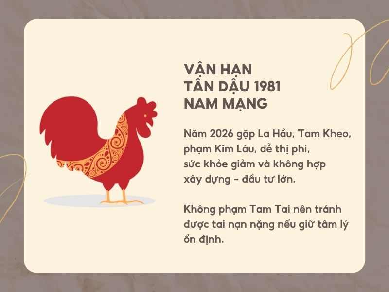 Vận hạn năm 2026 của nam Tân Dậu 1981
