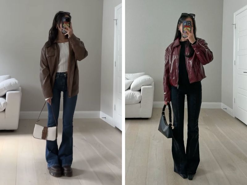 áo khoác da quần ống loe