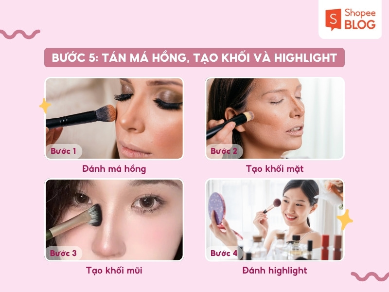 Bước đánh má hồng, tạo khối và highlight